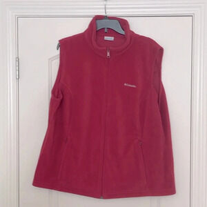 Columbia Pink/Red Fleece Zip Up Vest Jacket Sleeveless Collared Pockets Size 2X